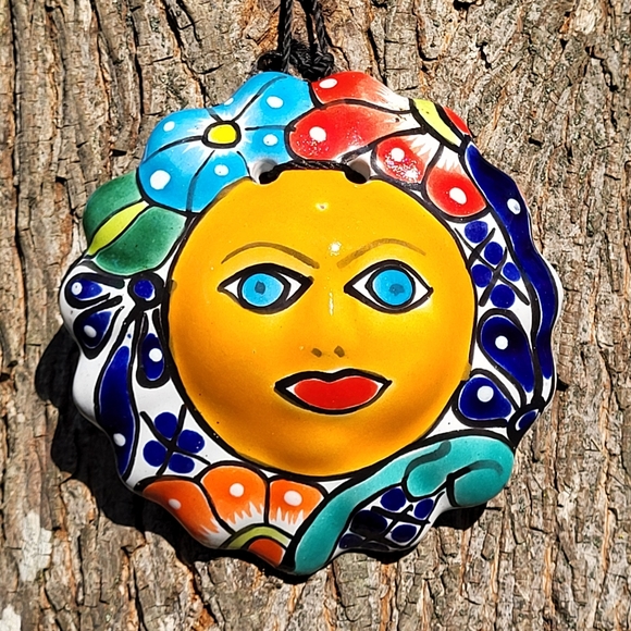 Talavera Red Clay Pottery Floral Sun Round Wall Hanging Made in Mexico - Picture 5 of 12